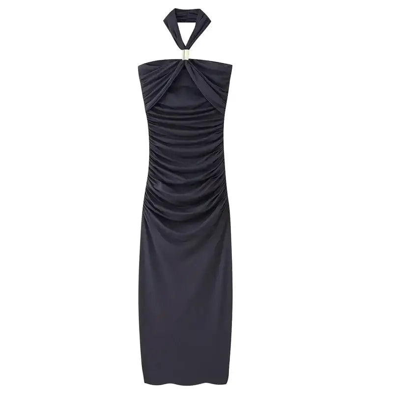 Women’s Sexy Halter Bodycon Midi Dress Backless Party Dress - Dark Gray / L - Midi Dress