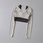Comfortable workout t-shirt with pads in beige and gray, perfect for activewear enthusiasts