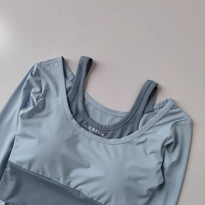 Light blue workout t-shirt with pads designed for comfort and mobility during exercises
