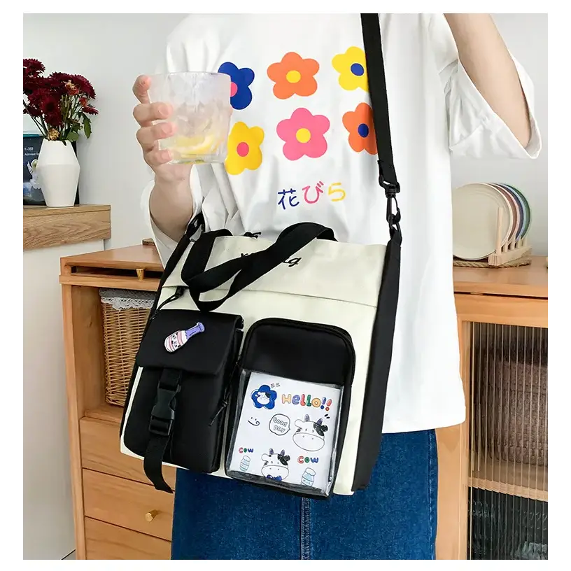 Stylish large capacity ladies handbag in cream with multiple pockets for everyday use
