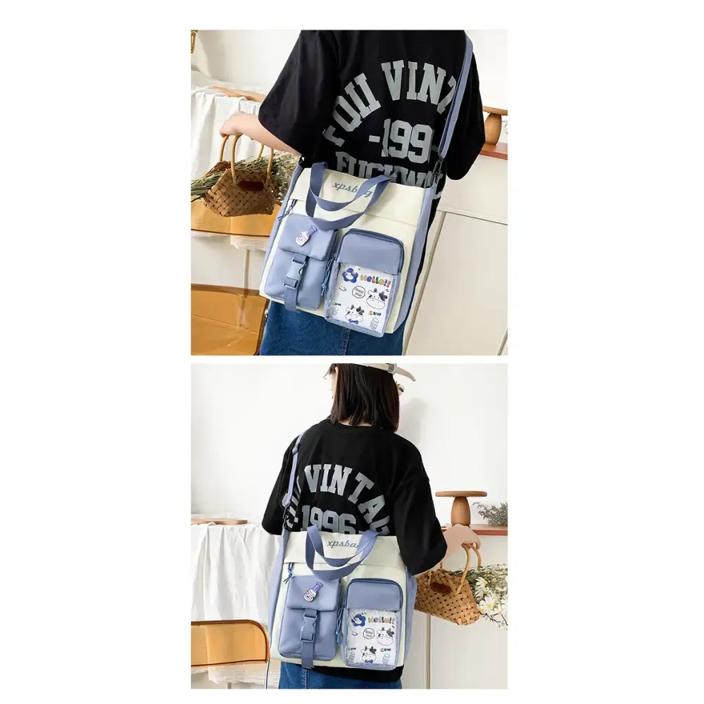 Stylish large capacity ladies handbag in blue with multiple pockets for daily use