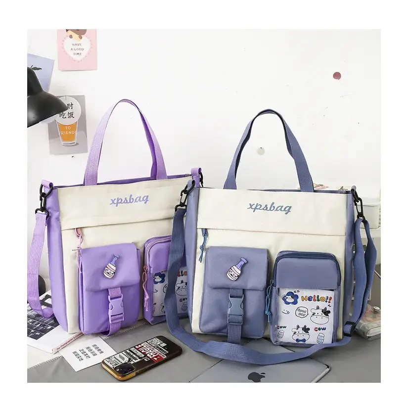 Two-tone large capacity ladies handbag with multiple pockets for stylish storage and organization