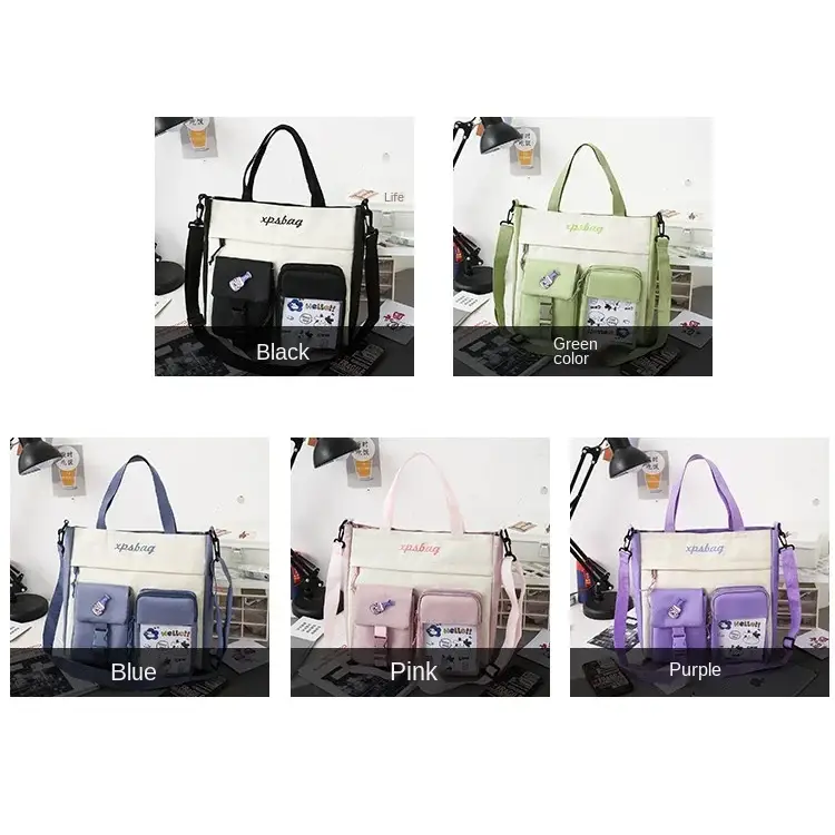 Colorful large capacity ladies handbag available in black, green, blue, pink, and purple options