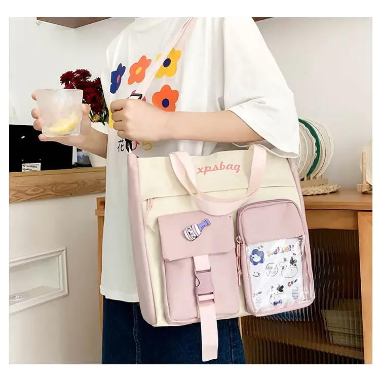 Stylish large capacity ladies handbag featuring a pink and cream design suitable for everyday use