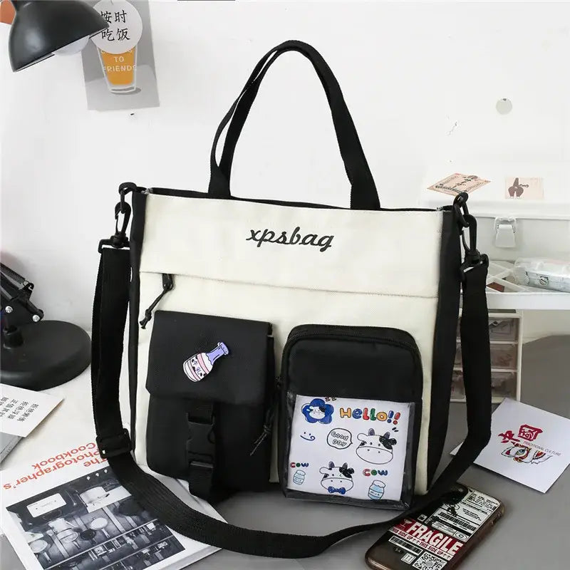 Stylish large capacity ladies handbag in cream with removable pocket for organization and daily use