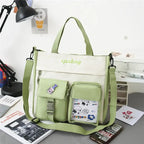 Large capacity ladies handbag in green with multiple pockets for essentials and stylish design