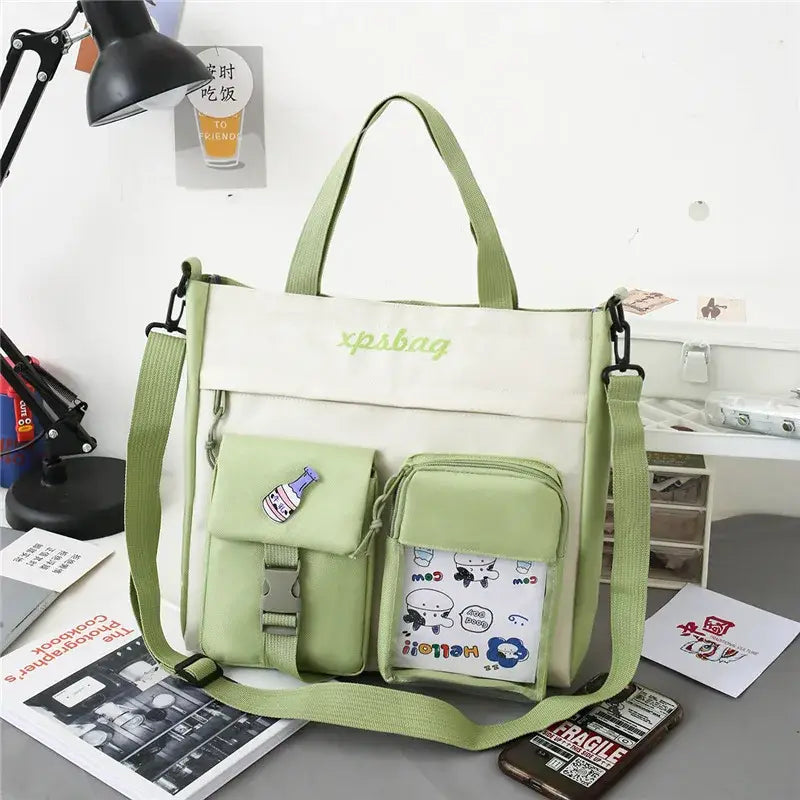 Large capacity ladies handbag in green with multiple pockets for essentials and stylish design