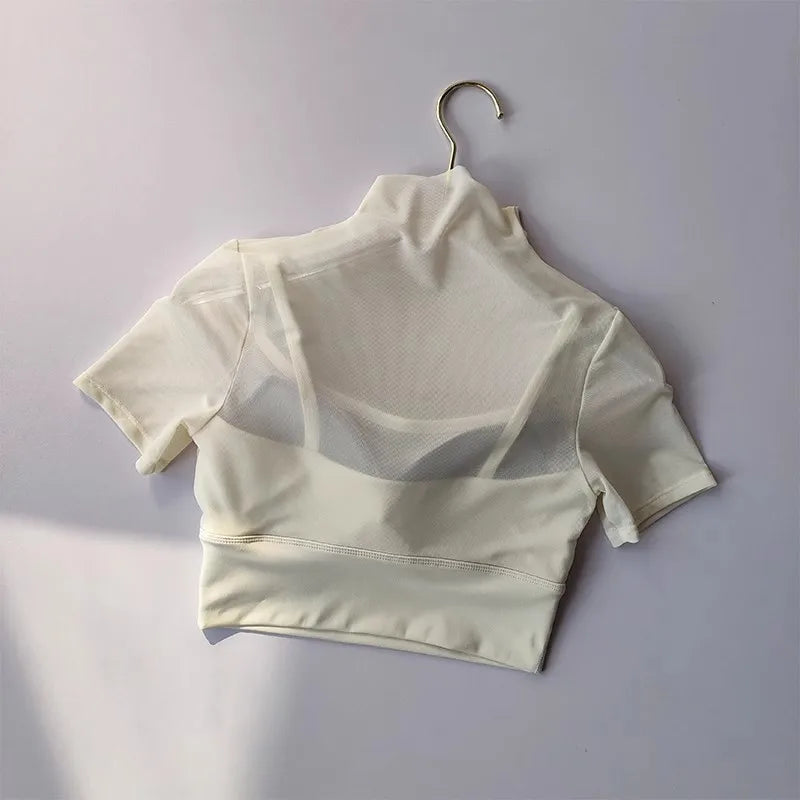 White Mesh Short Sleeve Top for Women, Perfect for Yoga Clothes for Women