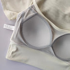 Soft beige yoga clothes for women with breathable fabric and supportive design for comfort during workouts
