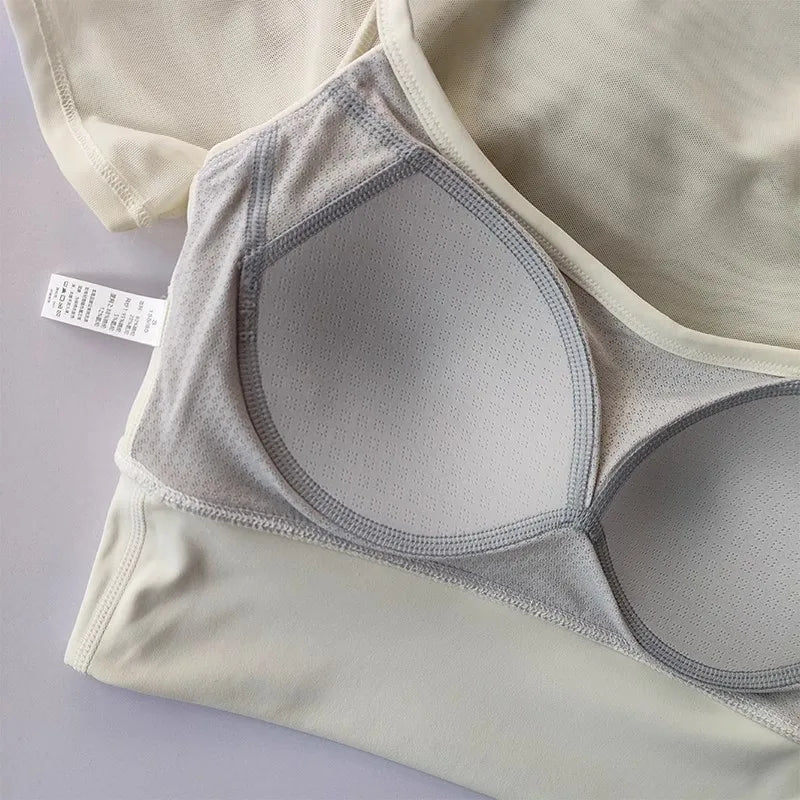 Soft beige yoga clothes for women with breathable fabric and supportive design for comfort during workouts