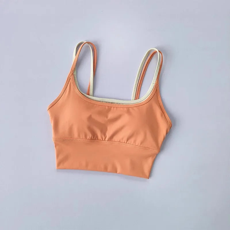 Peach yoga crop top for workout with adjustable straps and a comfortable fit