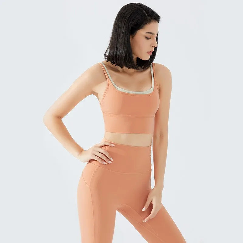 Stylish yoga crop top for workout in peach color, perfect for activewear enthusiasts