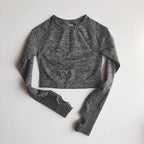 The Lady's Haven Boutique Grey Cropped Long Sleeve Yoga Fitness Tops for Women