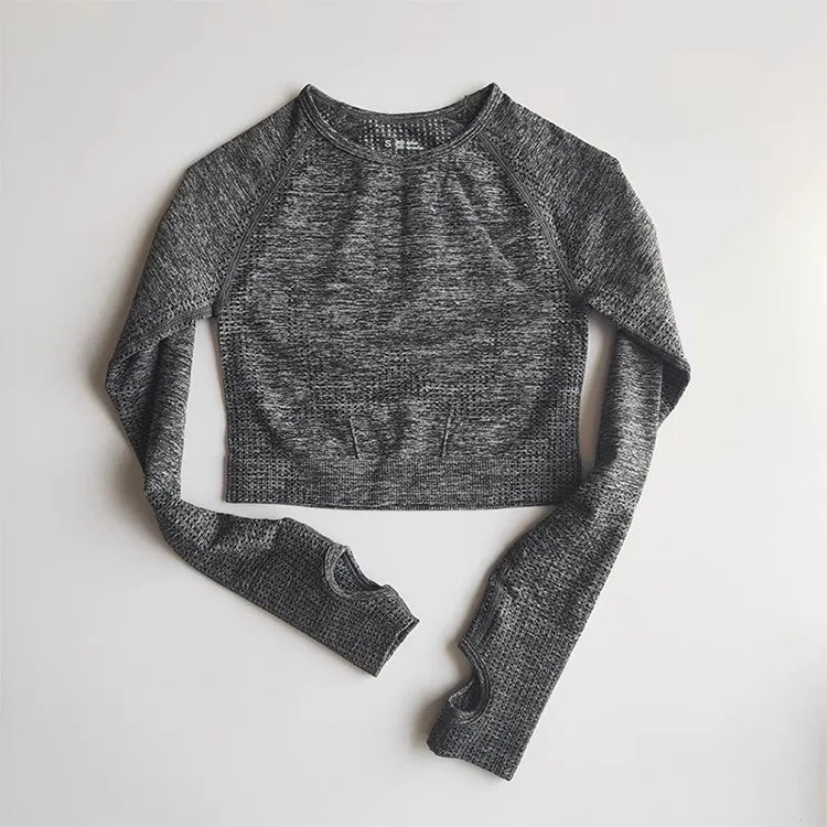 The Lady's Haven Boutique Grey Cropped Long Sleeve Yoga Fitness Tops for Women