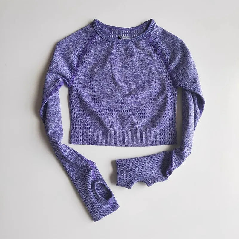 Purple cropped long sleeve top from The Lady's Haven Boutique, perfect yoga fitness tops for women