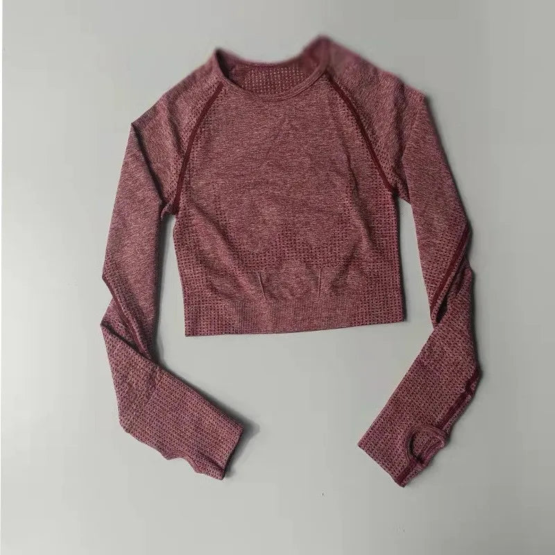 Red cropped long sleeve top from The Lady's Haven Boutique, perfect for yoga fitness tops for women