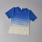 Blue yoga top and shorts gradient for women with a stylish design perfect for workouts