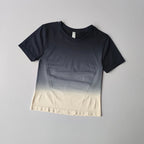 Stylish women's yoga top and shorts gradient for women in navy to cream color blend