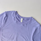 Lavender yoga top and shorts gradient for women, ideal for workouts and comfortable wear