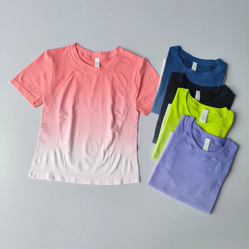Colorful women's yoga top and shorts gradient for women in various shades at The Lady's Haven Boutique